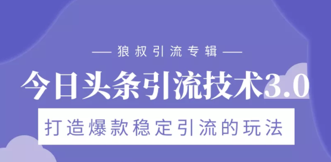 狼叔今日头条引流技术3.0，打造爆款稳定引流的玩法，VLOG引流技术-沐风资源库