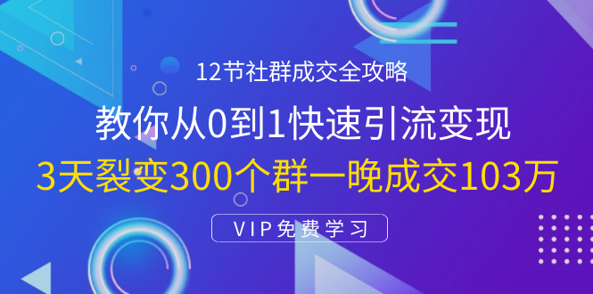 12节社群成交全攻略：从0到1快速引流变现，3天裂变300个群一晚成交103万-沐风资源库