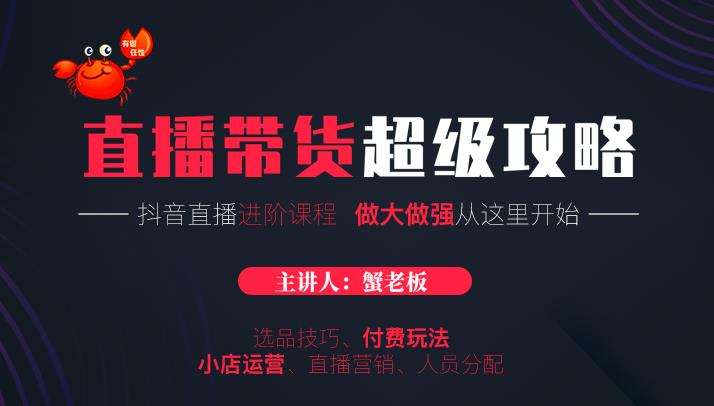 蟹老板抖音直播带货超级攻略：抖音直播带货的详细玩法，小店运营、付费投放等-沐风资源库