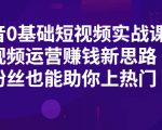 抖音0基础短视频实战课，短视频运营赚钱新思路，零粉丝也能助你上热门-沐风资源库