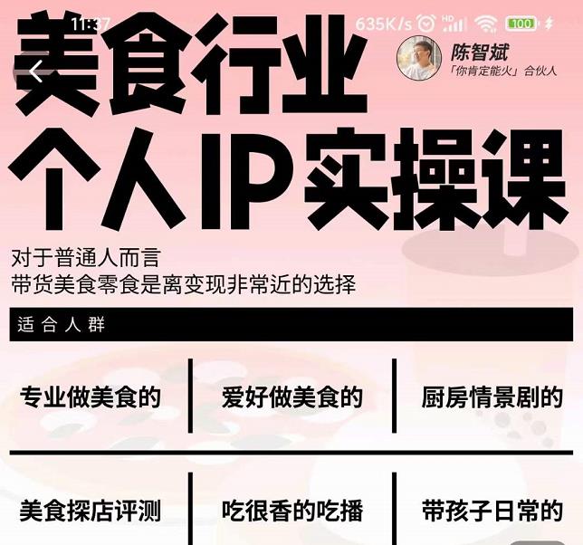 美食行业个人IP实操课，对于普通人而言，带货美食零食是离变现非常近的选择-沐风资源库