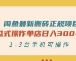 闲鱼最新搬砖正规项目：傻瓜式操作单店日入300+纯利，1-3台手机可操作-沐风资源库