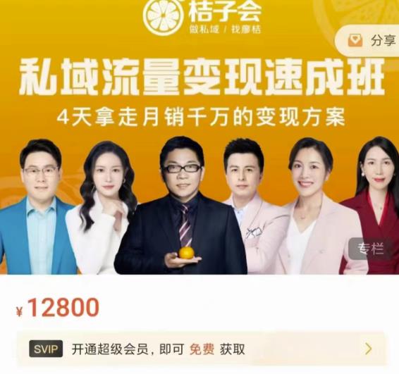 桔子会·私域流量变现速成班,4天拿走月销千万的变现方案 价值12800元-沐风资源库