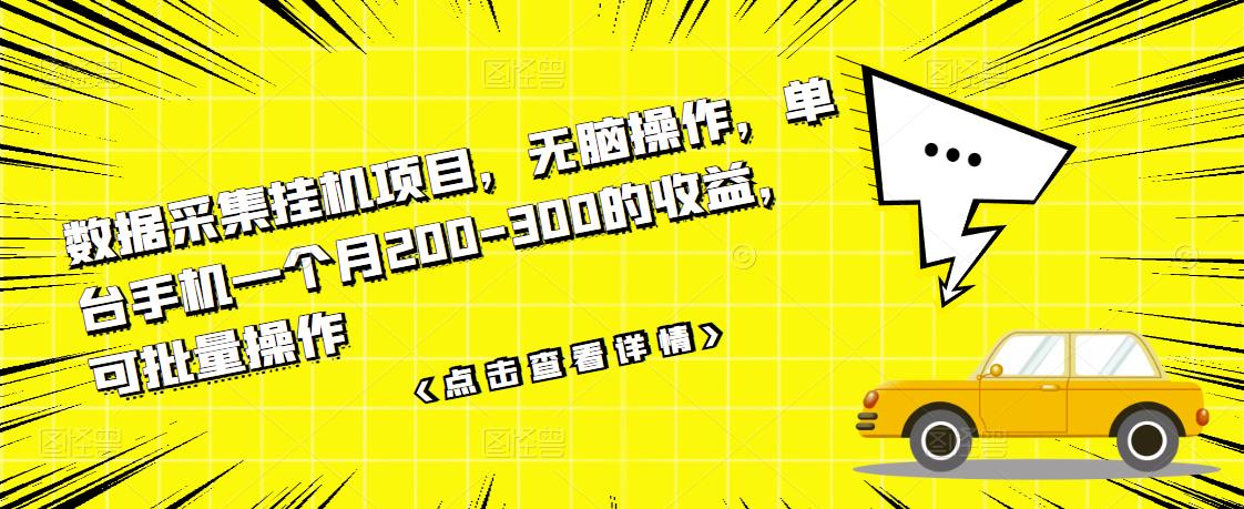 数据采集挂机项目，无脑操作，单台手机一个月200-300的收益，可批量操作-沐风资源库