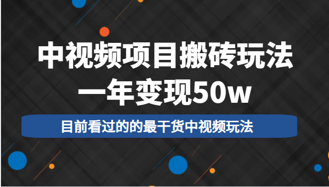 中视频项目搬砖玩法，一年变现50w，目前看过的的最干货中视频玩法-沐风资源库