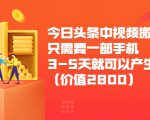 今日头条中视频搬运项目，只需要一部手机3-5天就可以产生利润（价值2800元）-沐风资源库