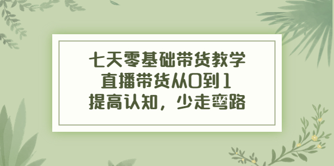 七天零基础带货教学，直播带货从0到1，提高认知，少走弯路-沐风资源库