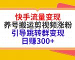 快手流量变现，养号搬运剪视频涨粉，引导跳转群变现日赚300+-沐风资源库