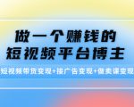 做一个赚钱的短视频平台博主：短视频带货变现+接广告变现+做卖课变现-沐风资源库