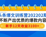 头条爆文训练营202202期，不断产出优质的爆款内容，新手12天收益3100+-沐风资源库