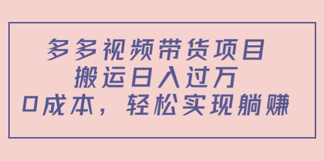 多多视频带货项目，搬运日入过万，0成本，轻松实现躺赚（教程+软件）-沐风资源库