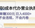 高利润0成本代办营业执照项目：一单赚300元日入4000+不会违规，不会内卷-沐风资源库