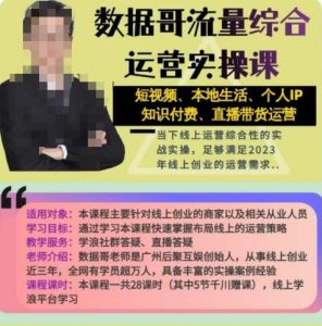 数据哥流量综合运营实操课：短视频、本地生活、个人IP知识付费、直播带货运营-沐风资源库
