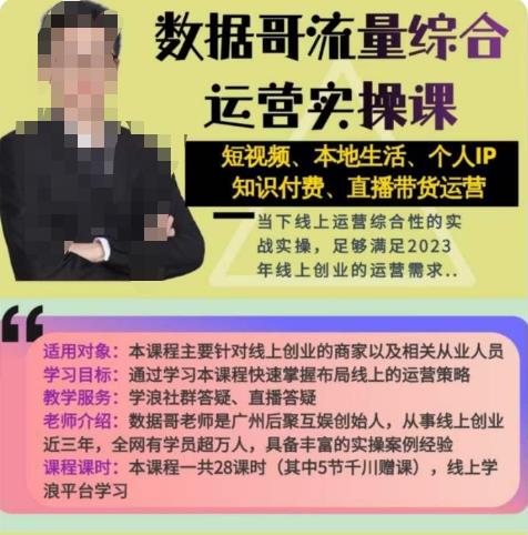数据哥流量综合运营实操课：短视频、本地生活、个人IP知识付费、直播带货运营-沐风资源库