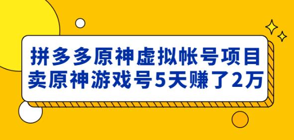 外面卖2980的拼多多原神虚拟帐号项目:卖原神游戏号5天赚了2万-沐风资源库