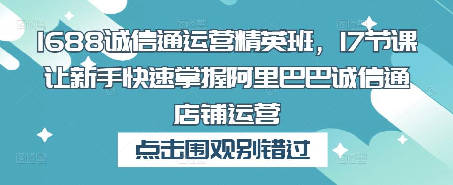 1688诚信通运营精英班，17节课让新手快速掌握阿里巴巴诚信通店铺运营-沐风资源库