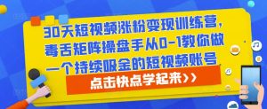 30天短视频涨粉变现训练营,毒舌矩阵操盘手从0-1教你做一个持续吸金的短视频账号-沐风资源库