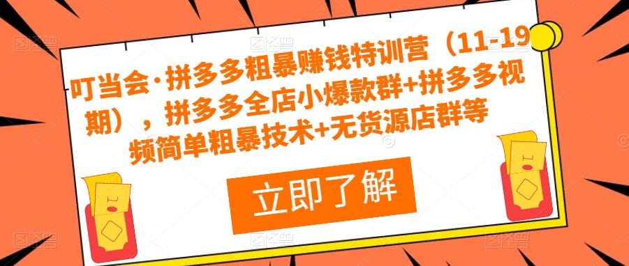 叮当会·拼多多粗暴赚钱特训营（11-19期），拼多多全店小爆款群+拼多多视频简单粗暴技术+无货源店群等-沐风资源库
