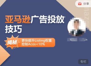 亚马逊广告投放技巧-详解流量底层原理+广告漏斗逻辑，更快提升Listing权重，控制Acos 10%-沐风资源库