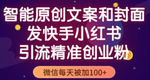 智能原创封面和创业文案，快手小红书引流精准创业粉，微信每天被加100+（揭秘）-沐风资源库