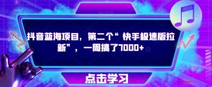抖音蓝海项目，第二个“快手极速版拉新”，一周搞了7000+【揭秘】-沐风资源库