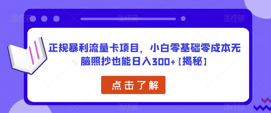 正规暴利流量卡项目，小白零基础零成本无脑照抄也能日入300+【揭秘】-沐风资源库