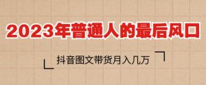 2023年普通人的最后风口，抖音图文带货月入几万，只需一部手机即可操作-沐风资源库