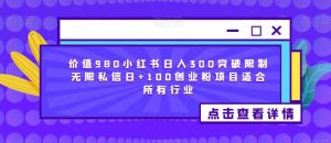 价值980小红书日入300突破限制无限私信日+100创业粉项目适合所有行业-沐风资源库