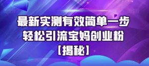 最新实测有效简单一步轻松引流宝妈创业粉【揭秘】-沐风资源库