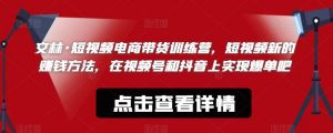 文林·短‮频视‬电商带‮训货‬练营，短视频‮的新‬赚钱方法，在视‮号频‬和抖音‮实上‬现爆单吧-沐风资源库