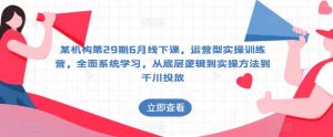 某机构第29期6月线下课，运营型实操训练营，全面系统学习，从底层逻辑到实操方法到千川投放-沐风资源库