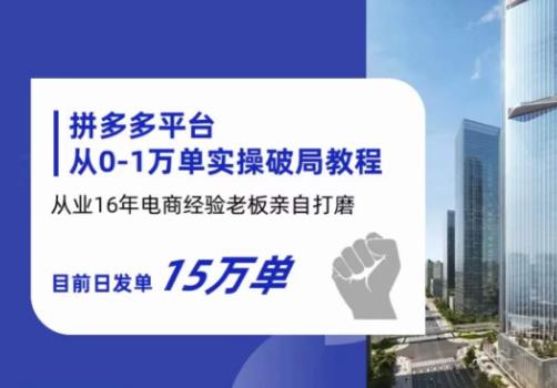拼多多从0-1万单实操破局教程，从业16年电商经验打磨，目前日发单15万单-沐风资源库