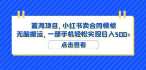 蓝海项目小红书卖合同模板无脑搬运一部手机日入500+（教程+4000份模板）【揭秘】-沐风资源库