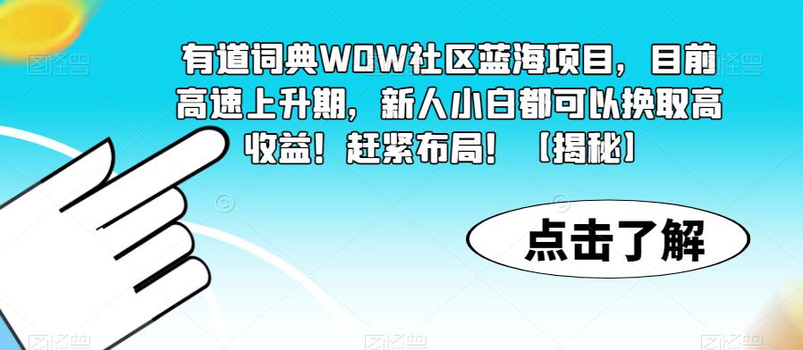 有道词典WOW社区蓝海项目，目前高速上升期，新人小白都可以换取高收益！赶紧布局！【揭秘】-沐风资源库