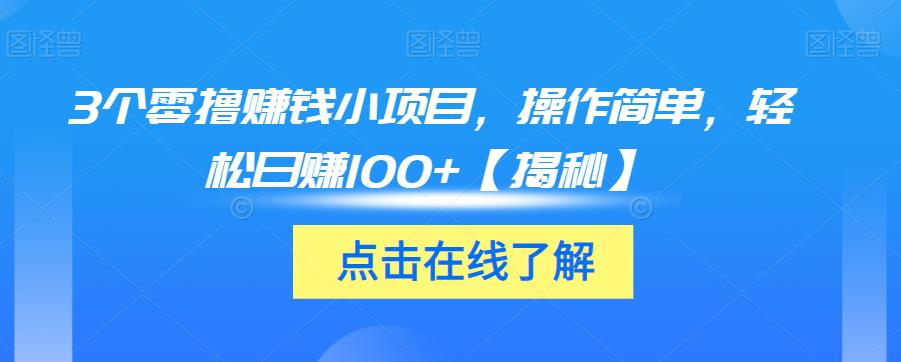 3个零撸赚钱小项目，操作简单，轻松日赚100+【揭秘】-沐风资源库