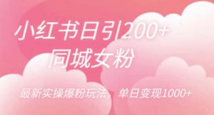 小红书日引200+同城女粉，最新实操爆粉玩法，单日变现1000+【揭秘】-沐风资源库