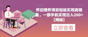 怀旧情怀项目轻松实现高销量，一部手机实现日入200+【揭秘】-沐风资源库