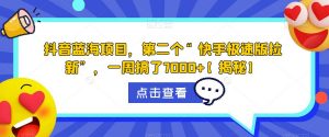抖音蓝海项目，第二个“快手极速版拉新”，一周搞了7000+【揭秘】-沐风资源库
