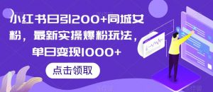 小红书日引200+同城女粉，最新实操爆粉玩法，单日变现1000+【揭秘】-沐风资源库
