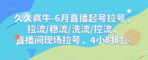 久久疯牛-6月直播起号拉号，拉流/稳流/洗流/控流，​直播间现场拉号，4小时时长-沐风资源库