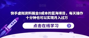 快手虚拟资料掘金0成本的蓝海项目，每天操作十分钟也可以实现月入过万【揭秘】-沐风资源库