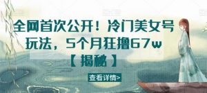 全网首次公开！冷门美女号玩法，5个月狂撸67w【揭秘】-沐风资源库