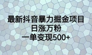 最新抖音暴力掘金项目，日涨万粉，一单变现500+【揭秘】-沐风资源库