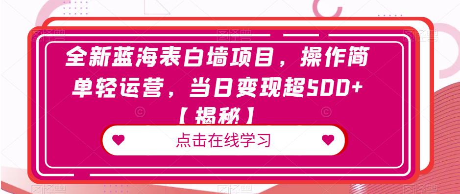 全新蓝海表白墙项目，操作简单轻运营，当日变现超500+【揭秘】-沐风资源库
