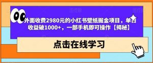 外面收费2980元的小红书壁纸掘金项目,单日收益破1000+,一部手机即可操作【揭秘】-沐风资源库