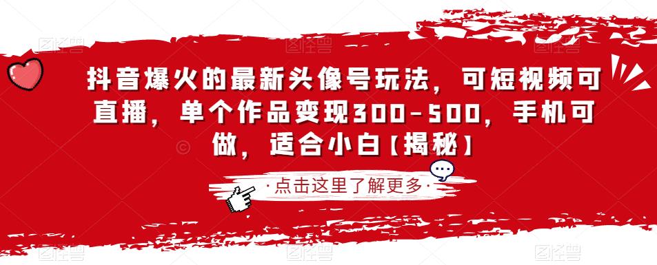 抖音爆火的最新头像号玩法，可短视频可直播，单个作品变现300-500，手机可做，适合小白【揭秘】-沐风资源库