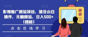 影视推广搬运项目，适合小白操作，无脑搬运，日入500+【揭秘】-沐风资源库
