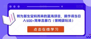 转为新生宝妈而来的蓝海项目，操作得当日入500+简单且暴力（保姆级玩法）【揭秘】-沐风资源库