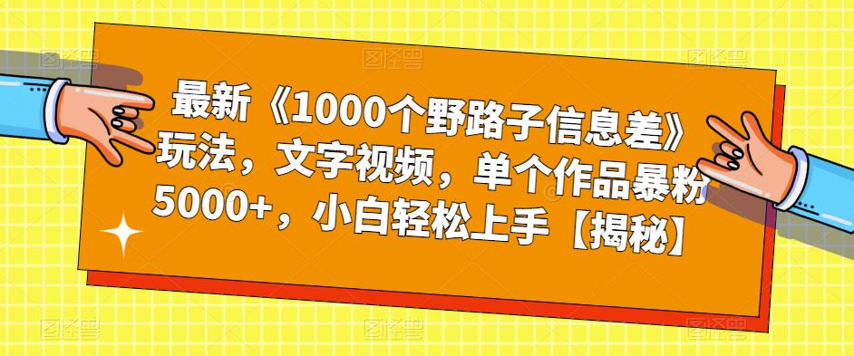 最新《1000个野路子信息差》玩法，文字视频，单个作品暴粉5000+，小白轻松上手【揭秘】-沐风资源库