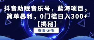抖音助眠音乐号，蓝海项目，简单暴利，0门槛日入300+【揭秘】-沐风资源库